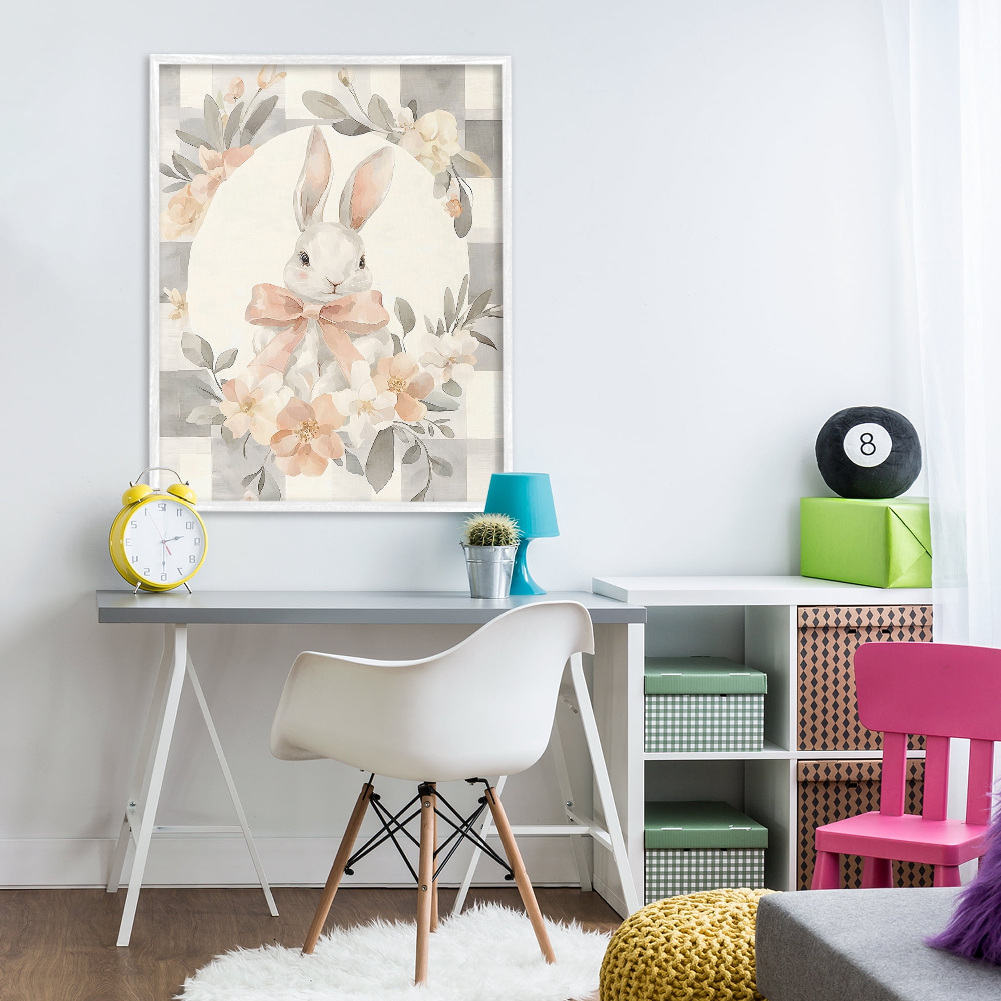 Stupell Industries Adorable Bunny in Wreath White Framed Giclee Art, design by Creative Studio