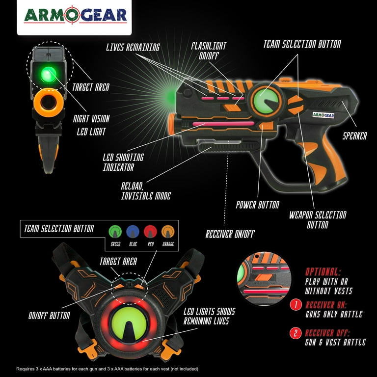 Armogear Infrared Laser Tag Blasters and Vests - Laser Battle Mega Pack Set of 4
