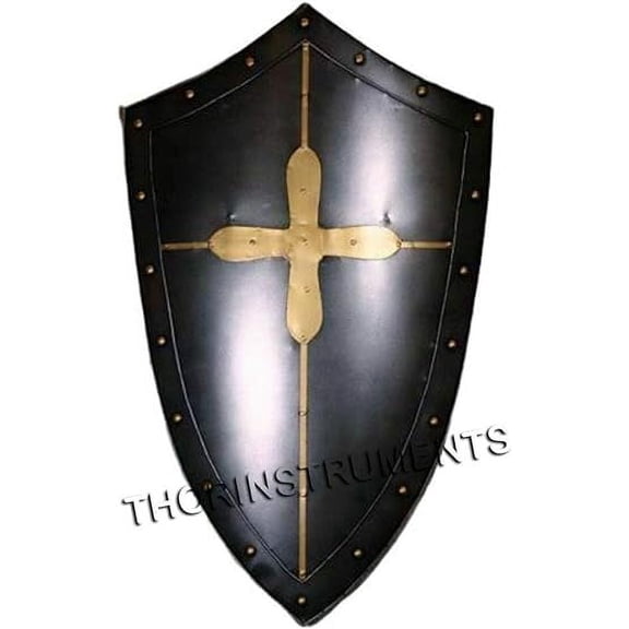 THOR INSTRUMENTS Medieval Armor Knight Red Cross White Wooden Shield Handcrafted One Size Rustic Vintage Home Decor Gifts