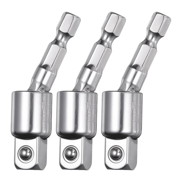 Uxcell 3Pcs Adaptador de Socket de Impacto 3/8" Drive 1/4" Vástago Hexagonal 360 Grados Rotatable Acero CR-V Adaptador de Socket Giratorio Extensión de Bit de Controlador, Plata