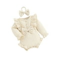 thumbnail image 2 of Musuos Baby Girls Cute Ruffle Romper 3M 6M 9M 12M Long Sleeve Crew Neck Button Up Bodysuit with Headband for Fall Infant Clothes, 2 of 10