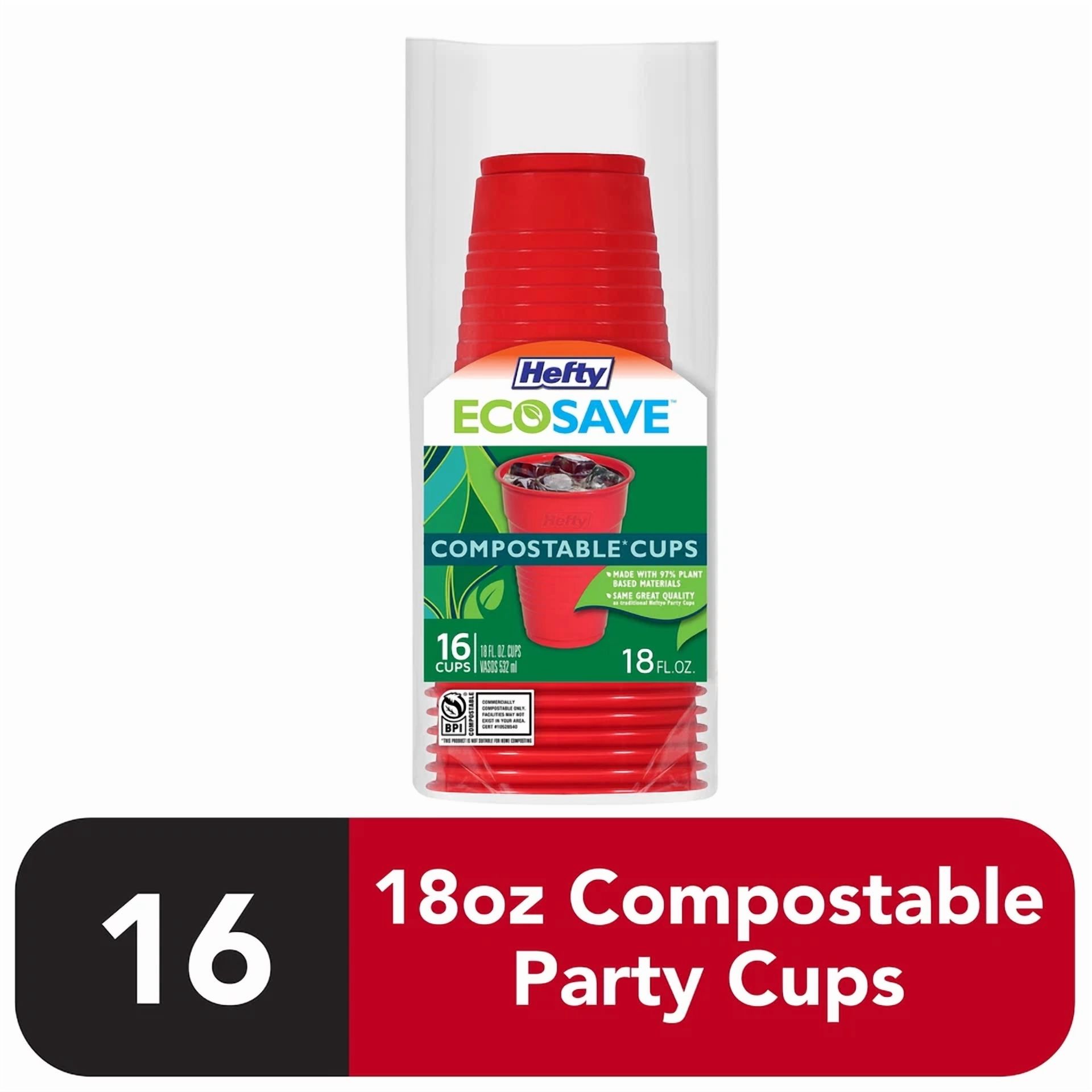 BUTTERFLY- (3 Pack) Compostable Cups, Red, 18 Oz, 16 Count