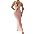 thumbnail image 3 of Women'S Two Piece Outfits Twist Front Halter Tops and Skirt Summer Set Pink M, 3 of 10