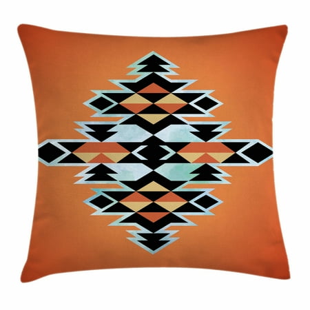 Decorative Elements - Tribal Throw Pillow Cushion Cover, Tribal Aztec Pattern Ethnic Abstract Design Traditional Elements Print, Decorative Square Accent Pillow Case, 18 X 18 Inches, Orange Black Pale Blue, by Ambesonne