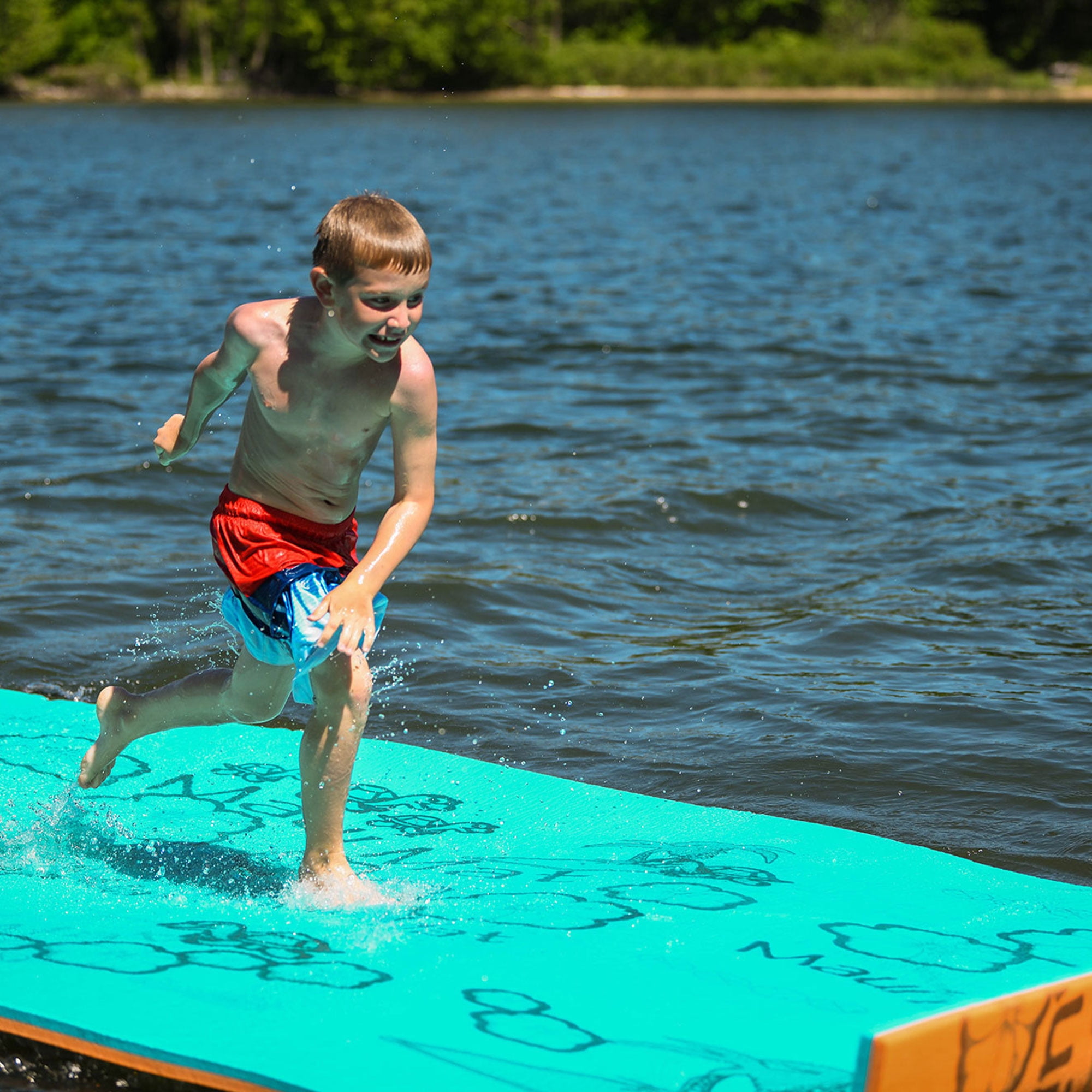 Aqua Lily Pad 14 Ft Maui Water Playground Floating Foam Island Mat, Orange/Teal