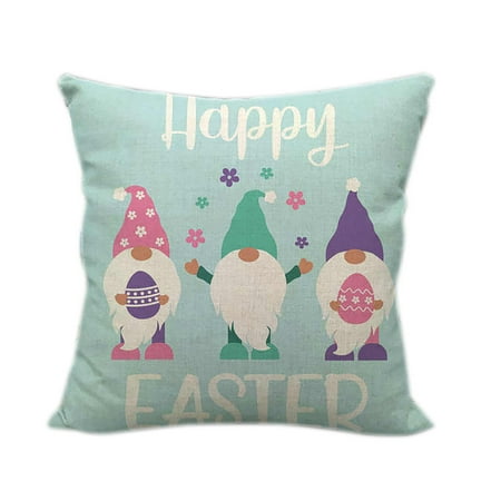 

Pgeraug Happy Rabbit Goblin Eggs Printing Linen Easter Pillow Case Sofa Home Decor B