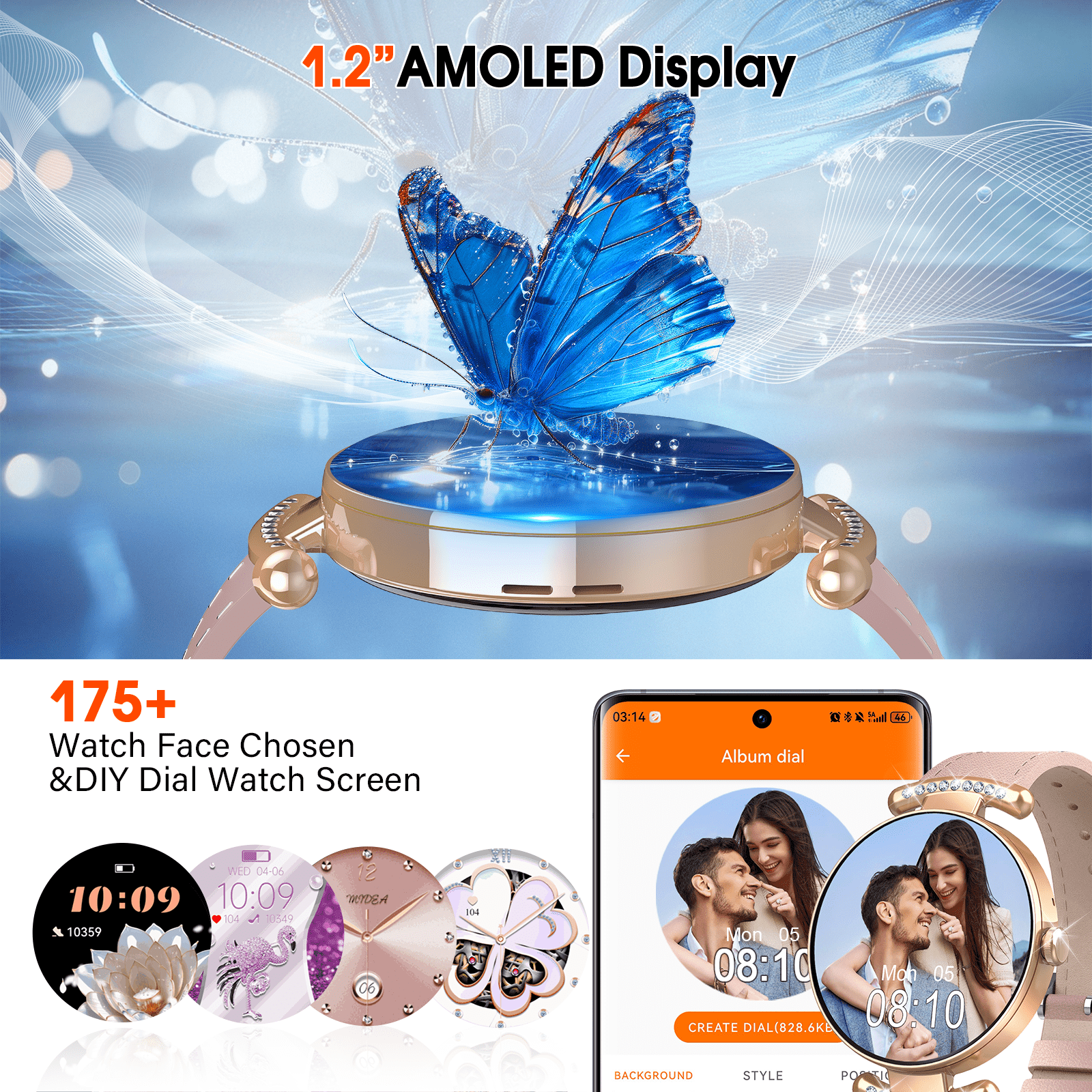 Smart Watches for Women, 1.2'' AMOLED HD Round Screen Fitness Trackers with Bluetooth Call (Answer/Make/Text), 100+ Sports Mode, IP68 Waterproof Women Smart Watch for Android IOS
