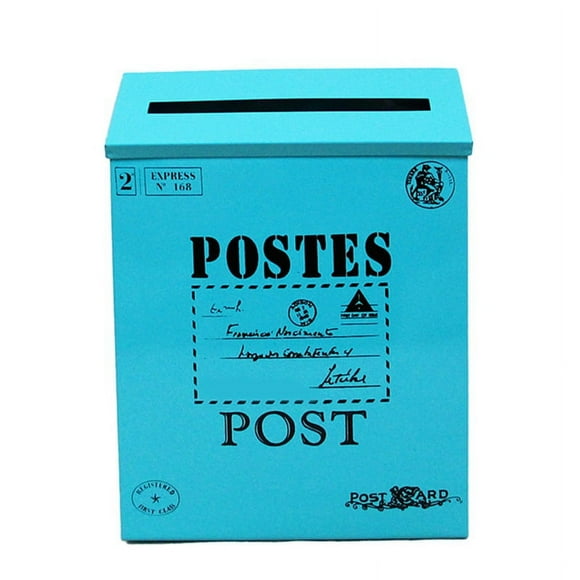 Mailbox Vintage Wall Mount Mailbox Post Letter Box for Outside Antique Metal Mailbox Rust Resistant Mail Holder Blue