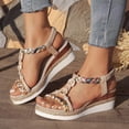thumbnail image 2 of Pandaie Women's Summer Dressy Platform Sandals Open Toe Low Wedge Heels Espadrille 2.36 Inch Bohemia Beach Vacation Shoes Khaki 9, 2 of 7