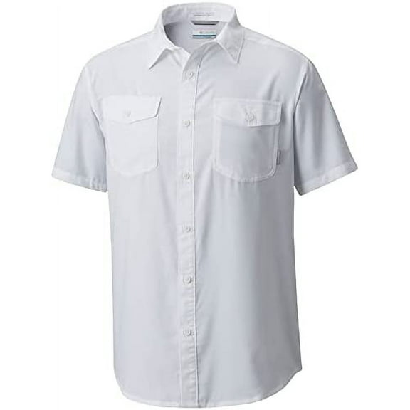 Columbia Men's Omni-Shade Short Sleeve Button Down Shirt (White, Large)