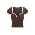 thumbnail image 1 of Mialoley Hauts Courts en Dentelle pour Femmes Manches Courtes Col Cœur Mini Nœud devant T-Shirt Slim Doux, 1 of 9