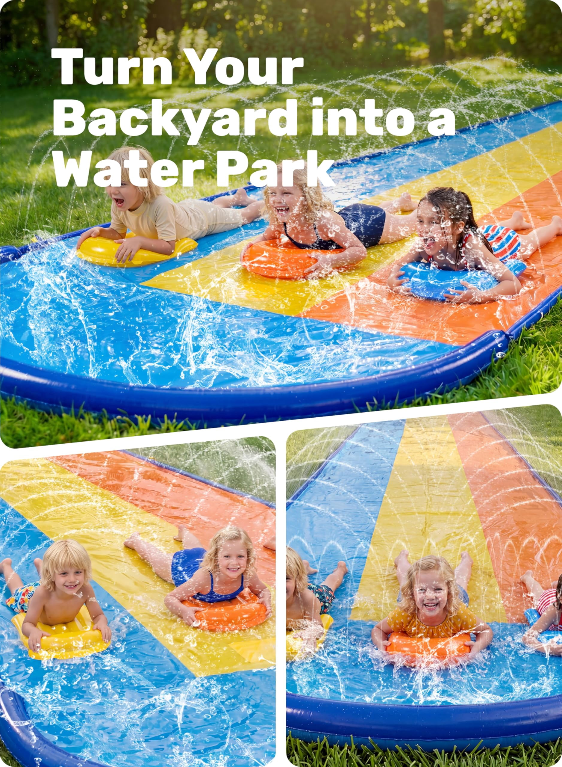 18ft Triple Water Slide with Bodyboards, Backyard Lawn Summer Water Play
