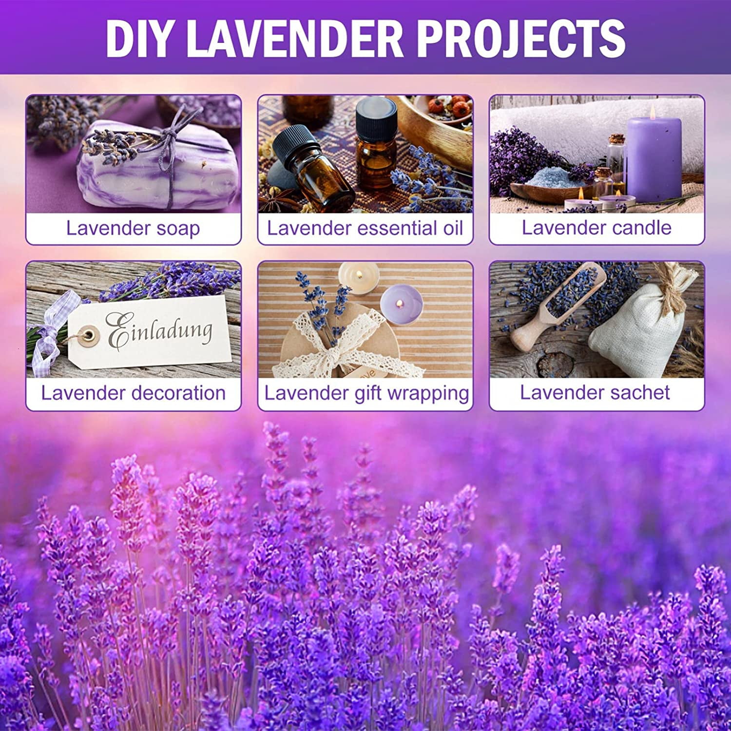 Dried Lavender Bundles 100 Natural Dried Lavender Flowers for Home Decoration, Photo Props, Home Fragrance, 2 Bundles Pack