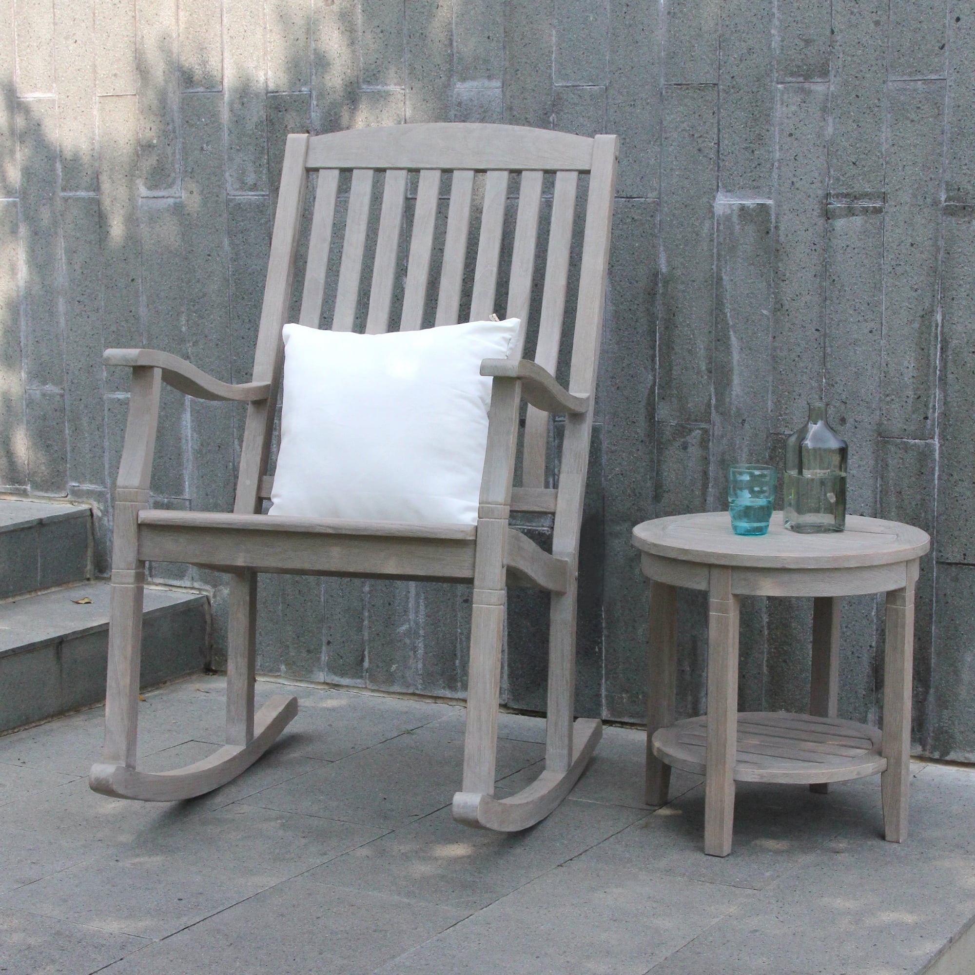 Willem Solid Teak Patio Round Side Table, Weathered Gray
