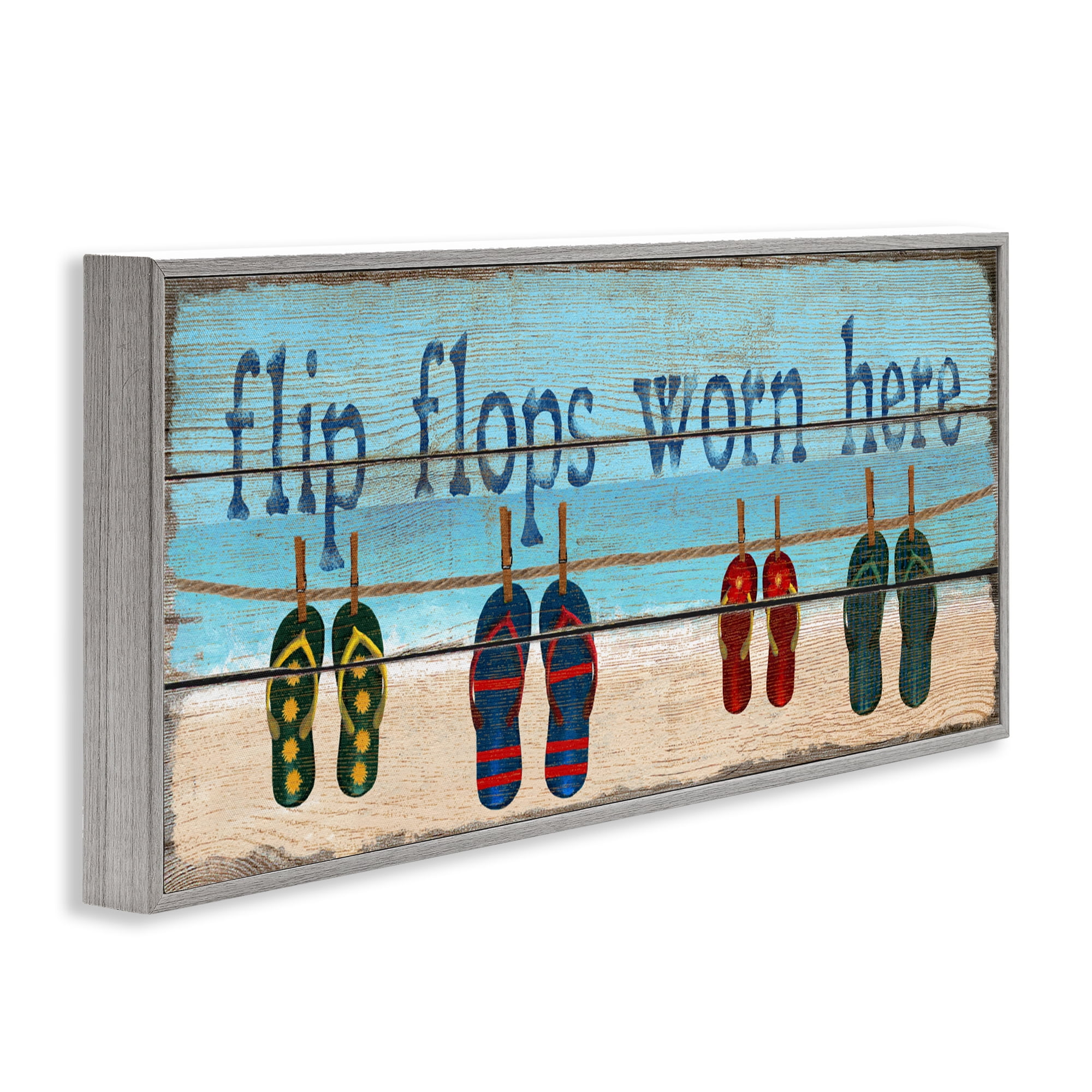 Stupell Industries Flip Flops Worn Here Gray Framed Giclee Art, design by Gail Fraser