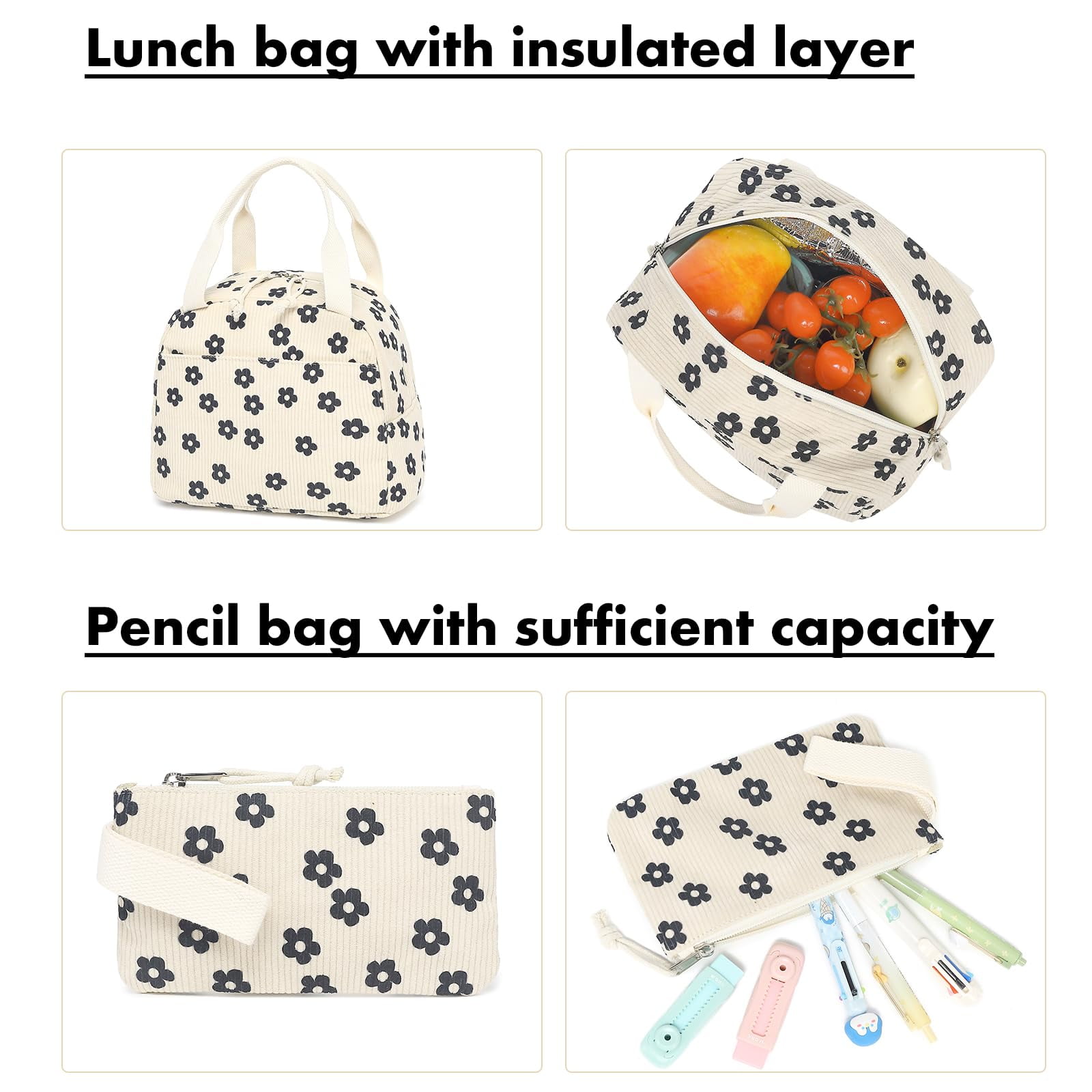 Soda Candy Backpacks for Girls Corduroy 3pcs School Backpack Set with Lunch Bag Pencil Pouch Kids Bookbag for Elementary Middle High School Travel Daypack