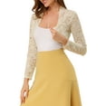 thumbnail image 4 of INSPIRE CHIC Women's Floral Lace Sheer Open Front Bolero Shrug Cropped Cardigan L Khaki, 4 of 7