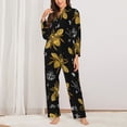 thumbnail image 3 of Kll Hohey Bee Golden Embroidery Print Women'S Long Sleeve Pajamas With Pants Sleepwear Loungewear 2 Set-Xx-Large, 3 of 9