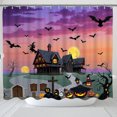 thumbnail image 1 of Whimsical Halloween Shower Curtain - Witch, Spooky House & Bats Design, 1 of 4
