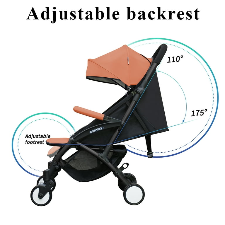 Babyfond Baby Stroller Pram PU Leather Lightweight Folding Baby Carriage  Pushchair,360° Rotate Front Wheel,Brown Color