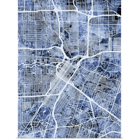 Twin Cities Street Map Great BIG Canvas | Rolled Michael Tompsett Poster Print entitled Houston Texas City Street Map ()