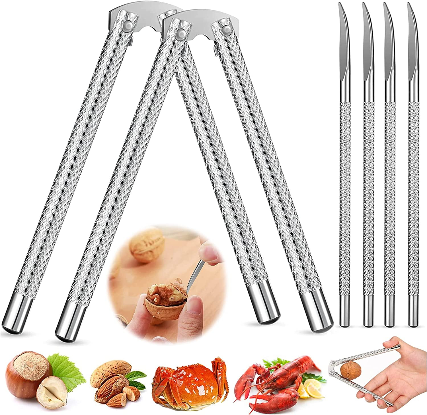 Nut Crackers and Picks, 2 Pieces Walnut Cracker Tools, Lobster or Crab