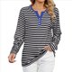 thumbnail image 1 of Camisetas de Larga A Rayas para Mujer, Informales, con Cuello en V, Bloques de Color, Corte Holgado, Básicas. y Negro XL, 1 of 10