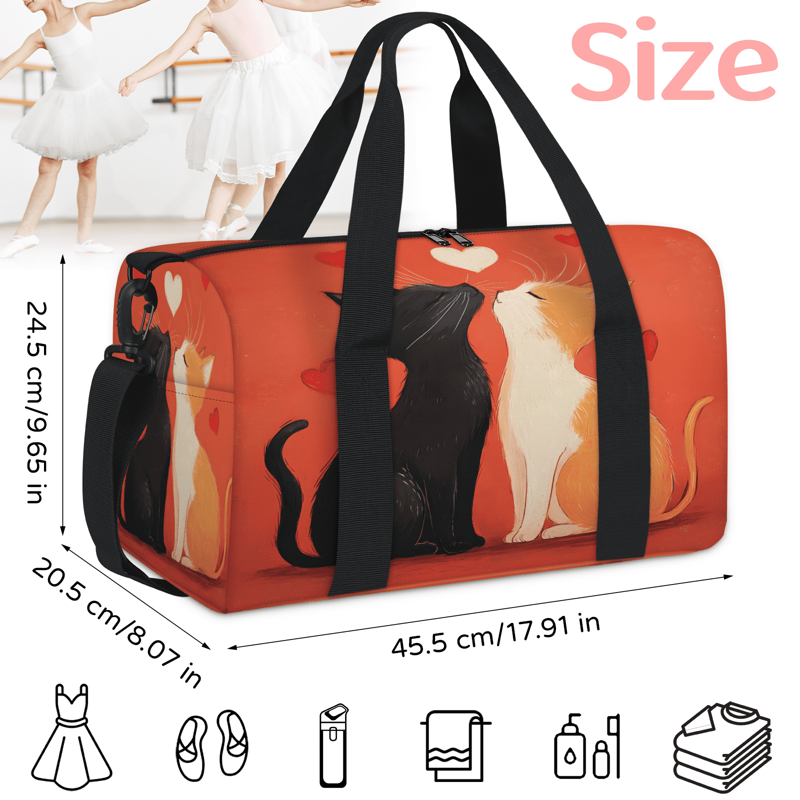 Herdesigns Cats Travel Duffle Bag Sports Yoga Weekender Overnight Carry on Workout Bags Lightweight Waterproof Gym Tote Bag for Women Cute