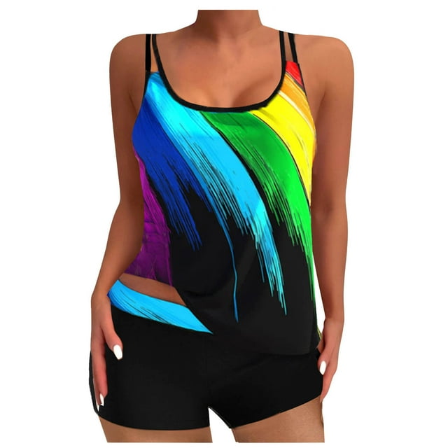 RKSTN Maillot de Bain pour Femmes Conservateur Ample Grande Taille Tankini Maillot de Bain pour Femmes Col Rond Sans Manches Hauts de Tankini avec Short Garçon Ensemble Deux Pièces, P-5TG