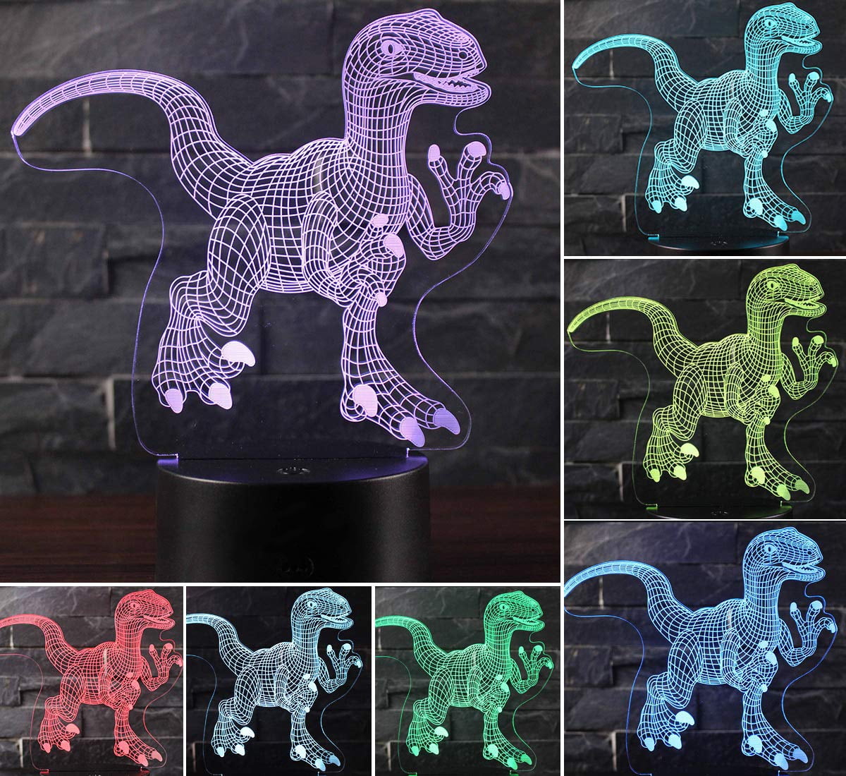 LLAMEVOL Dinosaur Toy Night Lights for Kids Jurassic 3D Illusion Lamp Timer Remote Control Birthday Dino for Boys Girls Home Bedroom Party Supply Decoration 7 Color Crackle Ankylosaurus 