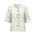 thumbnail image 5 of MuXiKeJi Clothes 3/4 Length Sleeve Womens Tops Cotton Linen Boho Blouses Floral V Neck Shirts Summer Beach Casual Top, 5 of 5