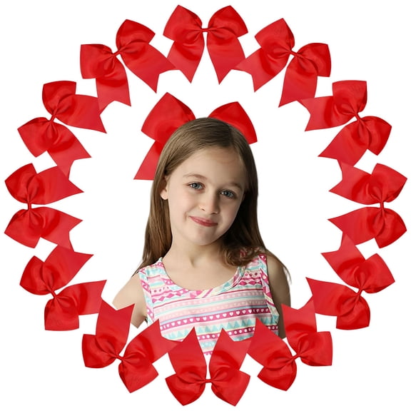 JoyBowie 12 Pack 8 Inch Large Red Cheer Bows for Girls, Solid Color Grosgrain Hair Bows with Elastic Hair Ties for Cheerleading, Sports, and Daily Wear
