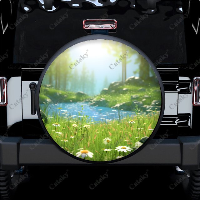 Green Nature on Blur Pattern Polyester Universal Spare Wheel Tire Cover Wheel Covers for Trailer RV SUV Truck Camper
