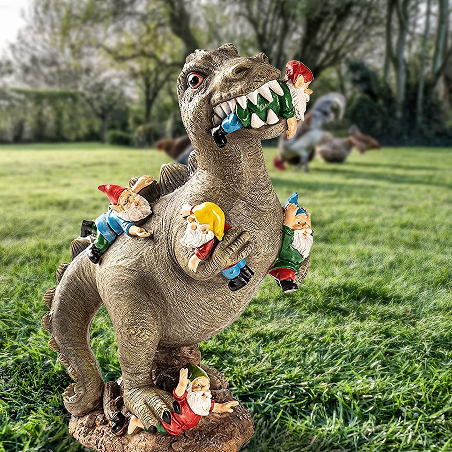QUETO Garden Ornaments Gnome Dinosaur Eating Gnomes Statues Waterproof  Animals Figurines Resin Miniature Statues for Indoor Outdoor Lawn Office  (Color:,Size:15cm) | Walmart Canada