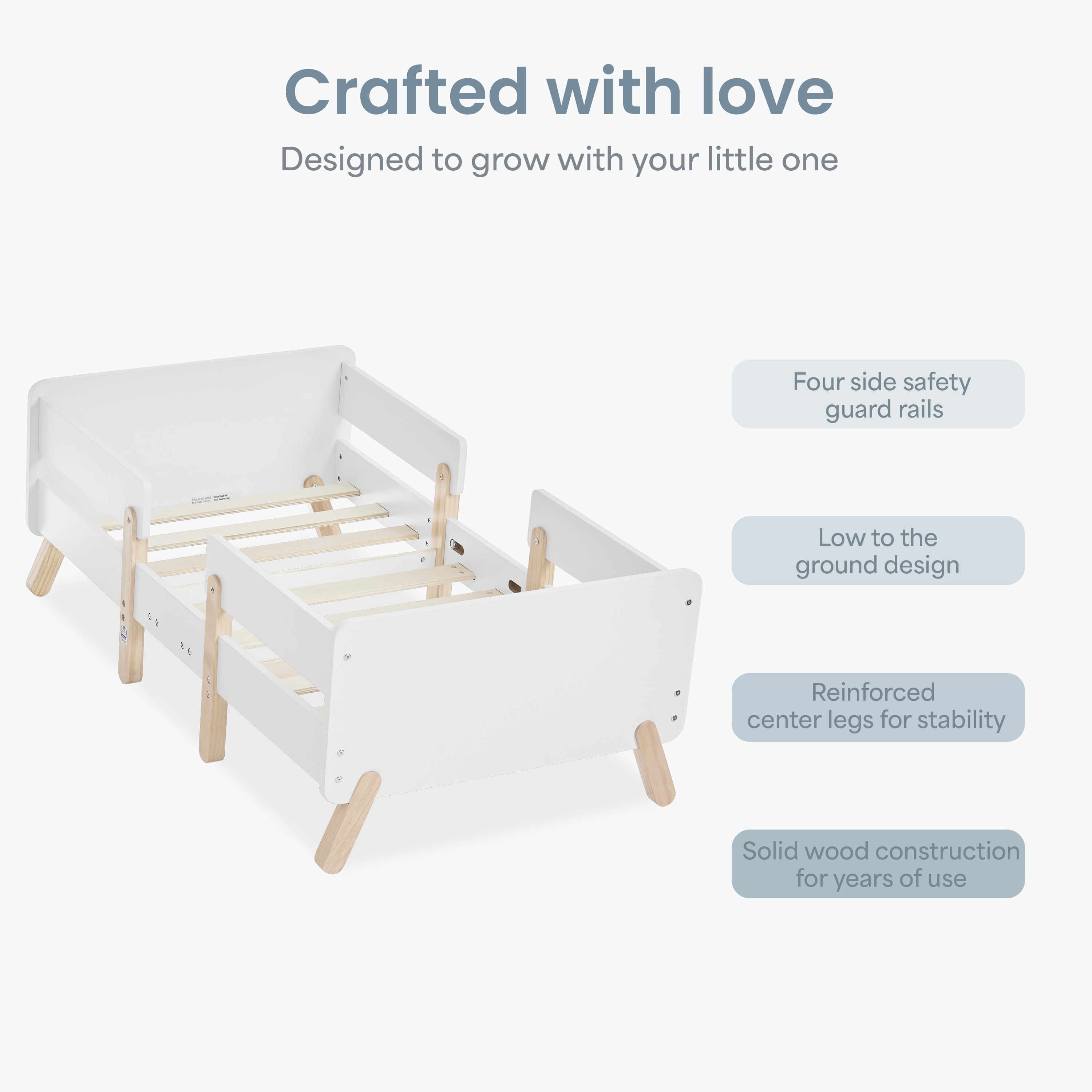 Dream on Me Osko Convertible Toddler Bed, JPMA & Greenguard Gold Certified, White/Natural