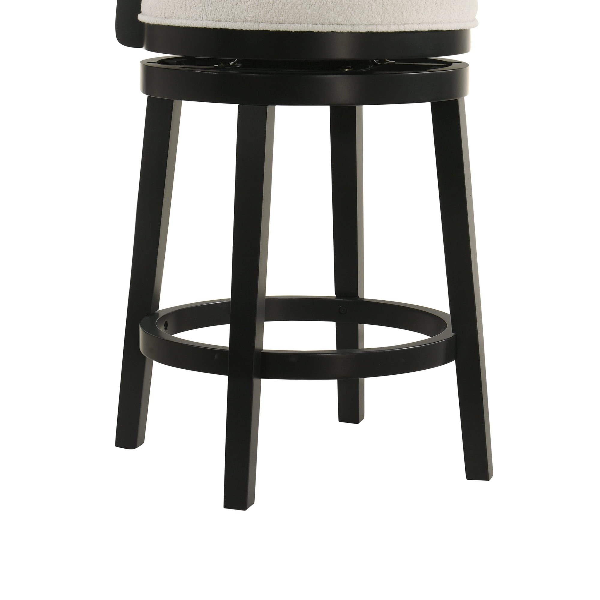 Noely Modern Farmhouse Swivel Wood Counter Height Kitchen Bar Stool in Black Finish with White Boucle Fabric Upholstered Seat - Set of 4