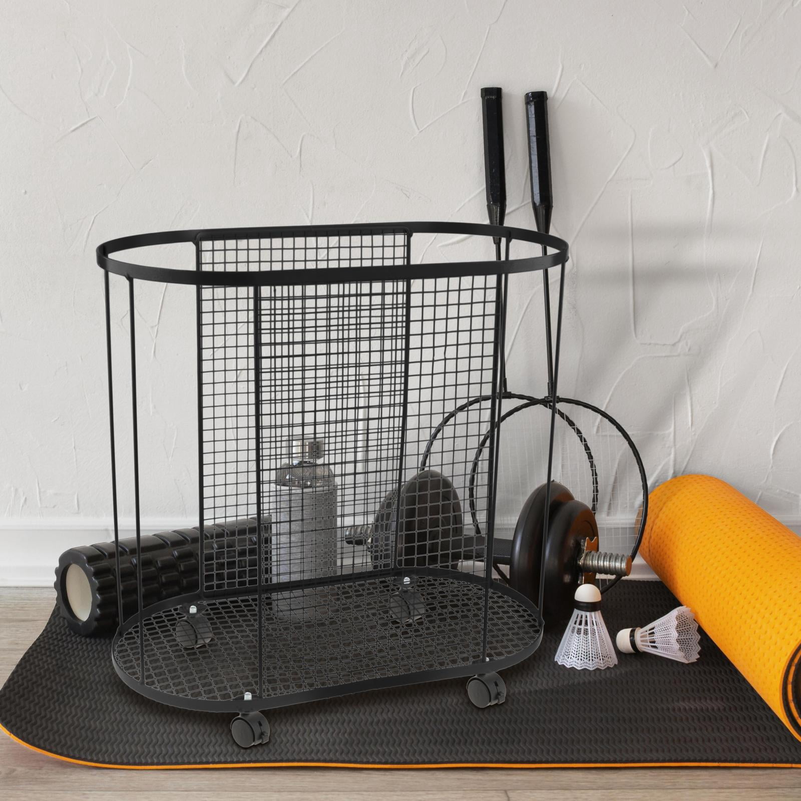 Dualoai Yoga Mat Storage Rack Basket, Workout Equipment Home Gym Storage Rack with Wheels for Dumbbell Kettlebells Resistance Bands Black