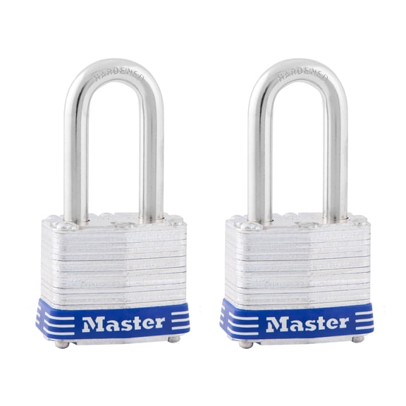 Master Lock 1-9/16in (40mm) Wide Laminated Steel Pin Tumbler Padlock with 1-1/2 (38mm) Shackle; 2-Pack