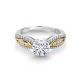 thumbnail image 2 of Gem Stone King 925 Silver and 10K Yellow Gold White Moissanite and White Lab Grown Diamond Engagement Ring for Women | 1.45 Cttw | Round 7MM | Gemstone Birthstone | Size 7, 2 of 4