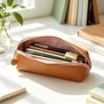 thumbnail image 4 of Btomtd PU Leather Pencil Pouch, Large Capacity Pencil Case for Students, Waterproof Cosmetic Brush Organizer, Coffee, 4 of 6
