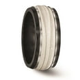 thumbnail image 5 of Edward Mirell Black Ti and Titanium with Argentium Sterling Silver Inlay Lasered/Polished Wave 10mm Band, 5 of 8
