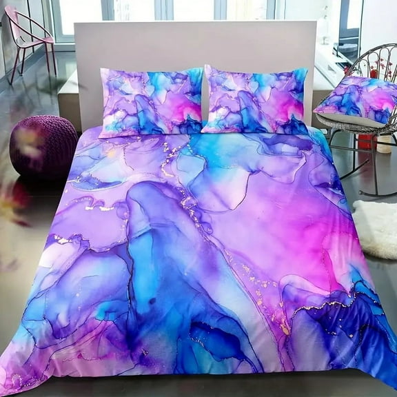 YJHDM Purple Mudslide Bedding Set 3D Colorful Tie Dyed Duvet Cover Pillowcase 2/3pcs King Queen Bed