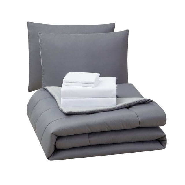Set de Cama Mainstays Matrimonial Liso Gris 7 Piezas