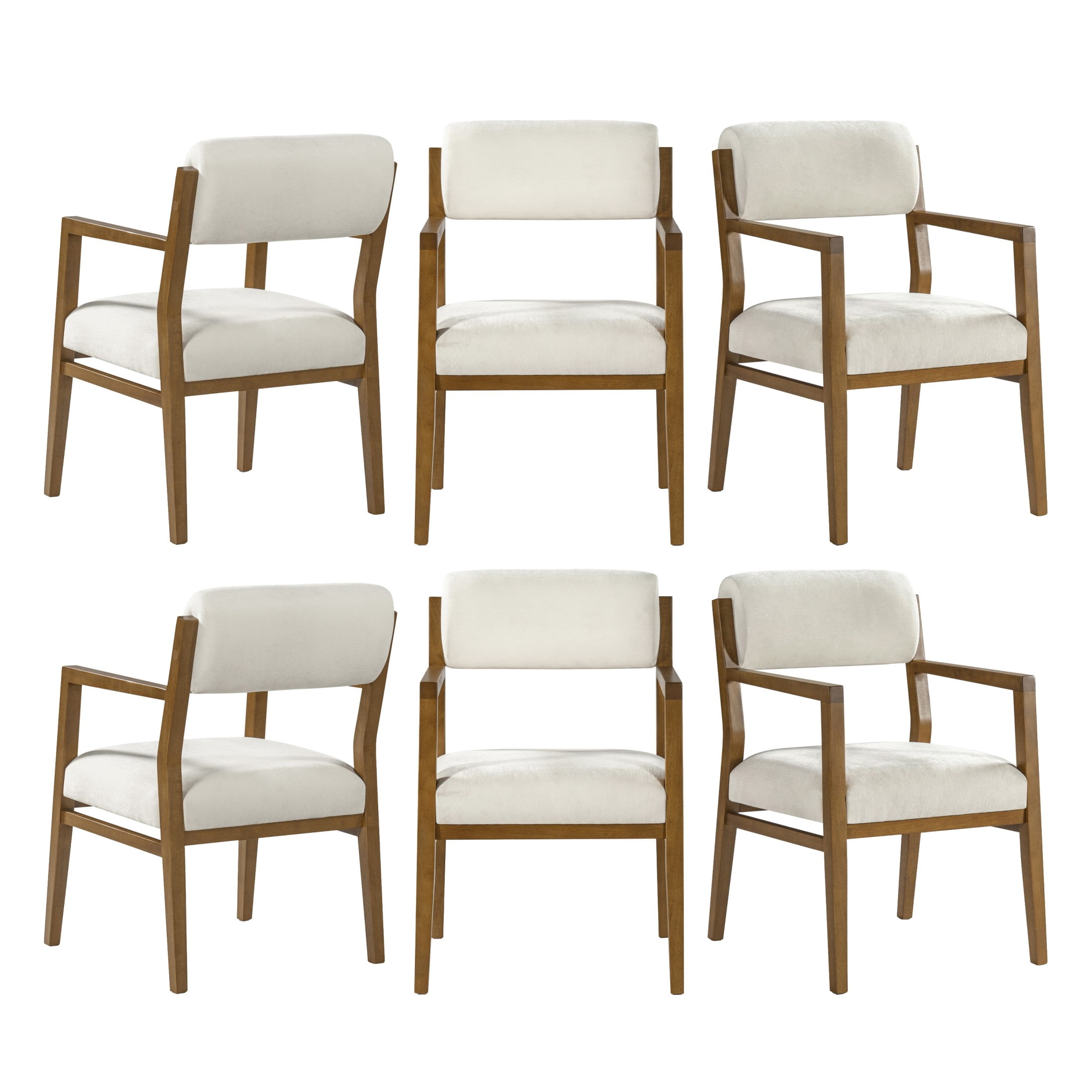 Christopher Knight Home Scandinavian Upholstered Dining Armchairs, Wood Frame, Walnut+Beige, Set of 6