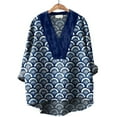 thumbnail image 4 of Blue Women Shirts Japanese Traditional Geometric Pattern Printed Women's Casual Cotton And Linen V Neck Shirt Blouses for Women Trendy, 4 of 4