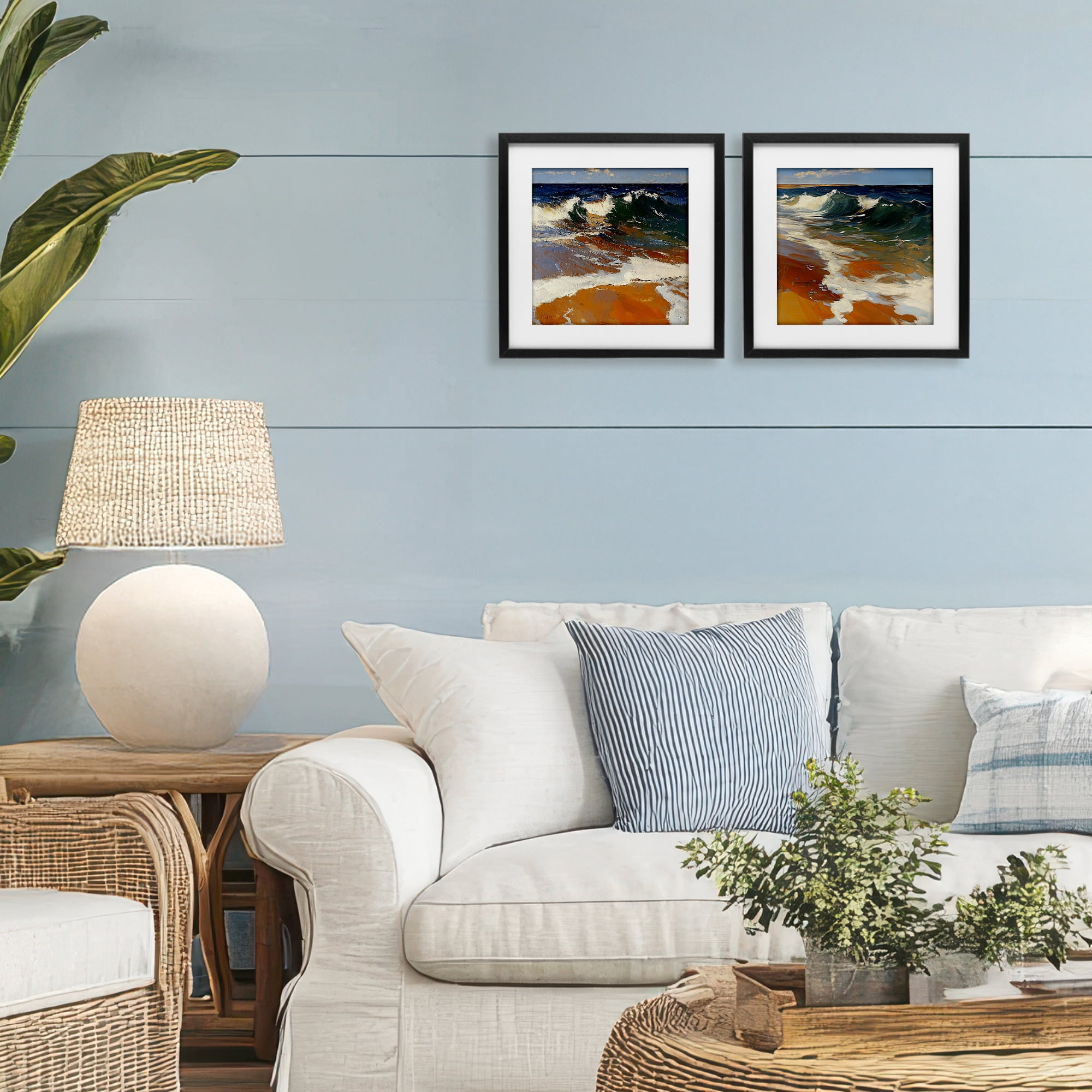 Stupell Industries Glassy Coastal Break 2 Piece Black Framed Print Under Glass Set, design by Walker Noble