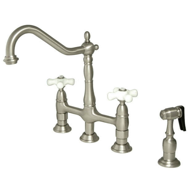 Kingston Brass KS1278PXBS Heritage Bridge Kitchen Faucet with Brass