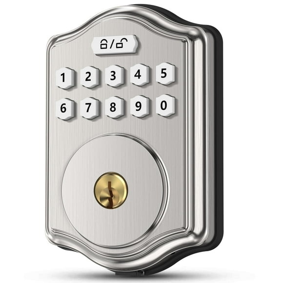 Cerradura de puerta de entrada sin llave de 52 HZ con código, cerrojo de teclado electrónico con 2 llaves, cerraduras de puerta inteligentes para puerta principal, guía de voz, contraseña anti-mirones