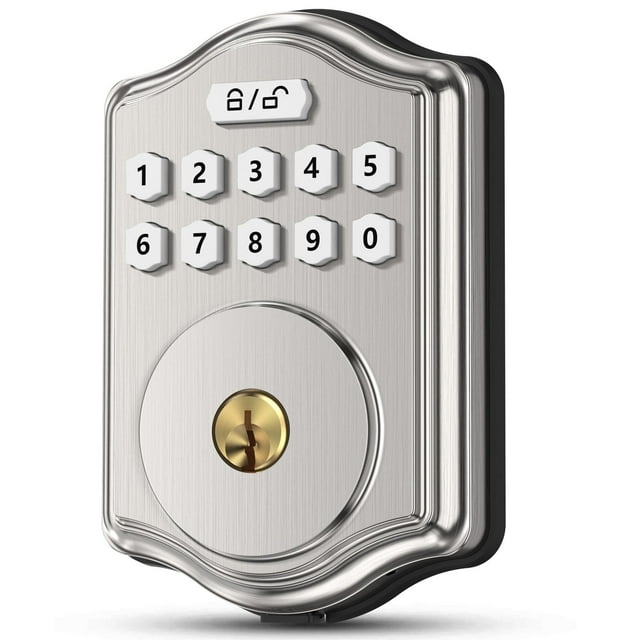 Cerradura de puerta de entrada sin llave de 52 HZ con código, cerrojo de teclado electrónico con 2 llaves, cerraduras de puerta inteligentes para puerta principal, guía de voz, contraseña anti-mirones