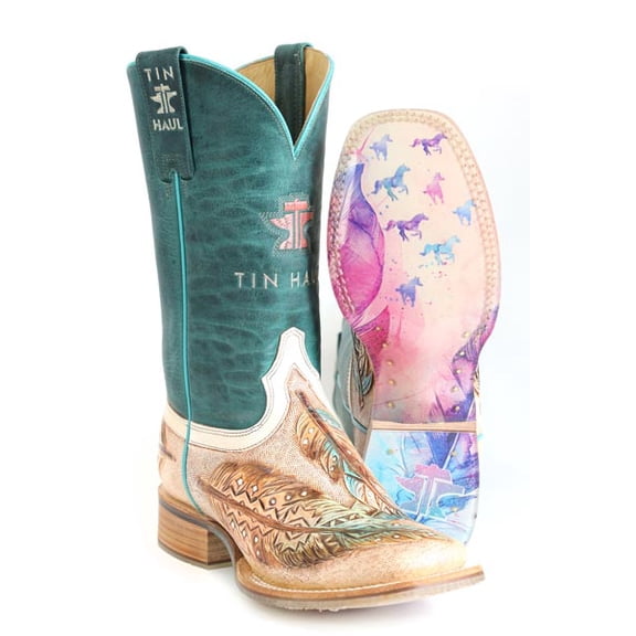 Women's Tin Haul Birds Of A Feather Boots With Magical Horses Sole Handcrafted Tan